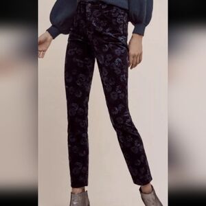 Pilcro and the Letterpress Dark Blue Floral Velveteen Ankle Pants Size 28 US 6